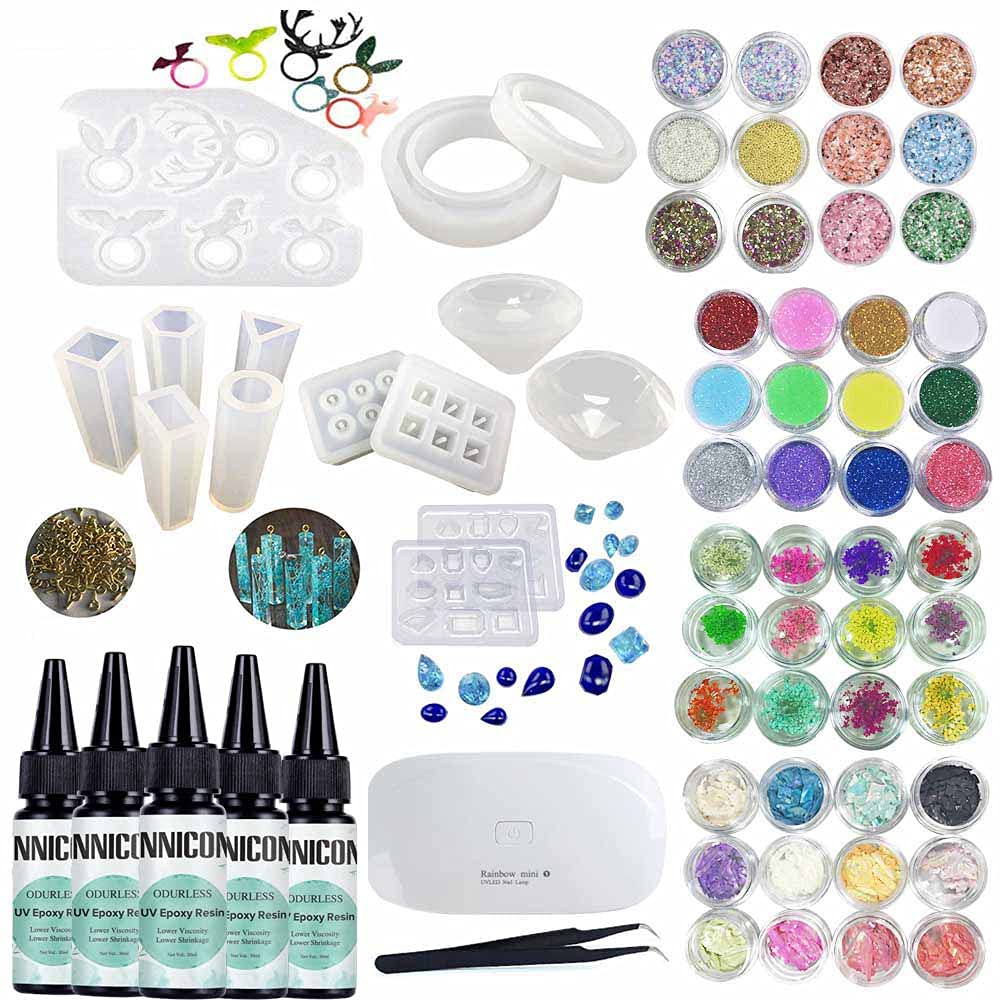 Résine époxy sans odeur kit complet de 5x30ml avec moules silicone pour bijoux