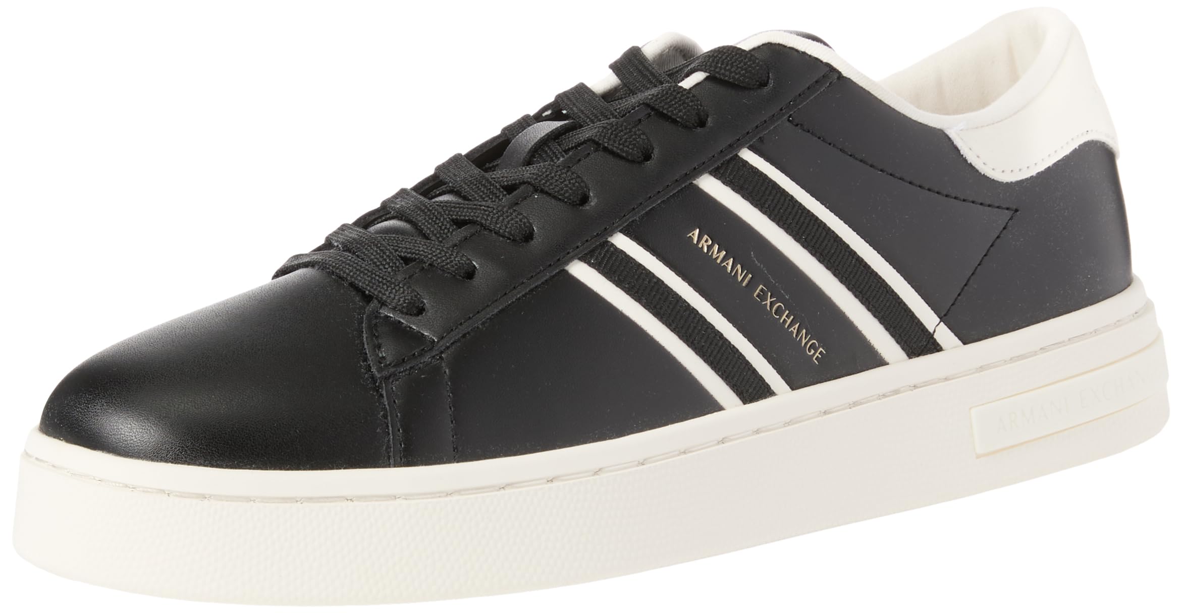 Armani Exchange Men's London, Side Stripes, Colour Contrast Trainers, Black + Off White, 42 EU