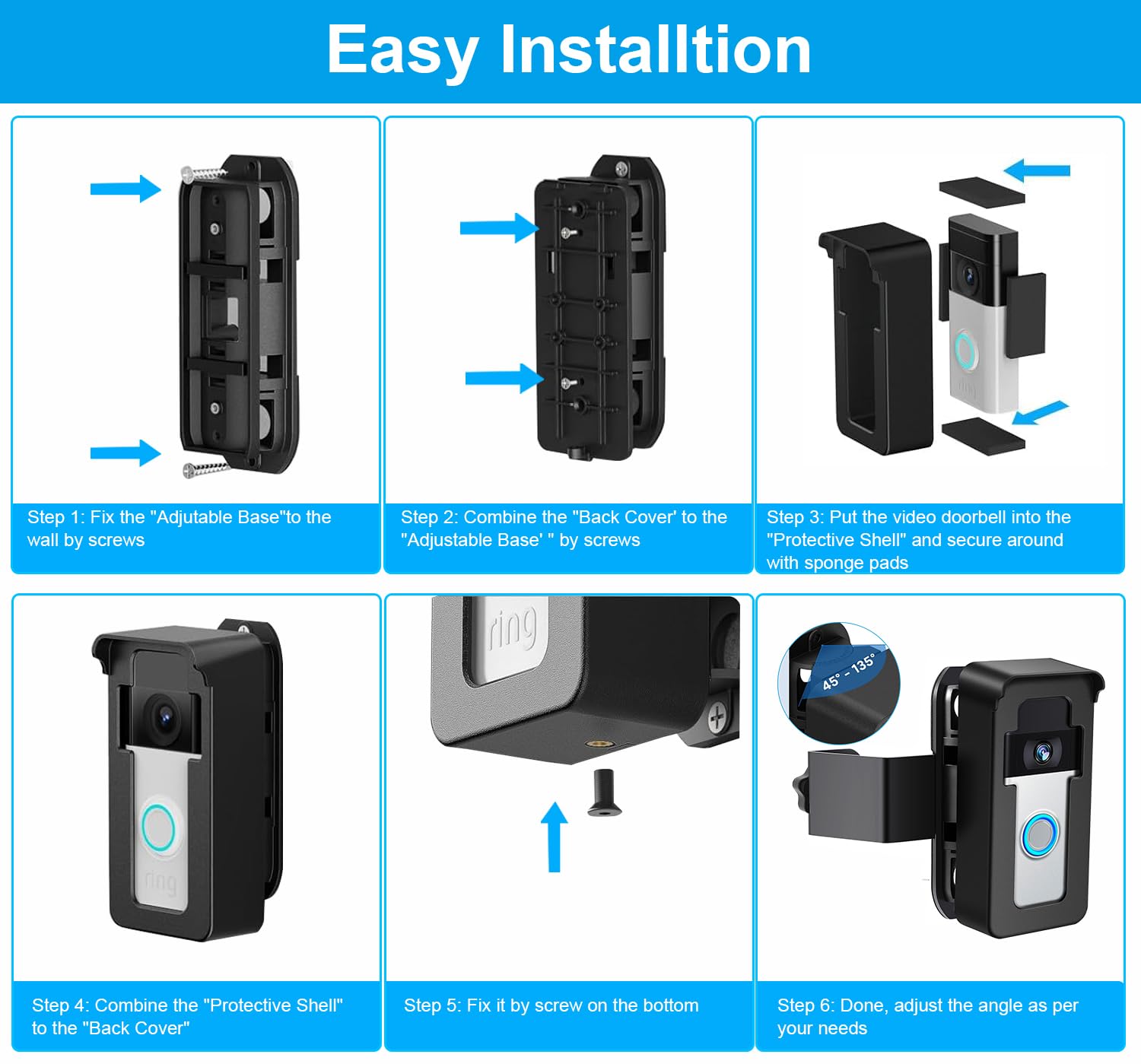 Supporto Per Campanello Video Senza Foratura - Regolabile, Antifurto, Per Blink E Altri Modelli - Foto 6