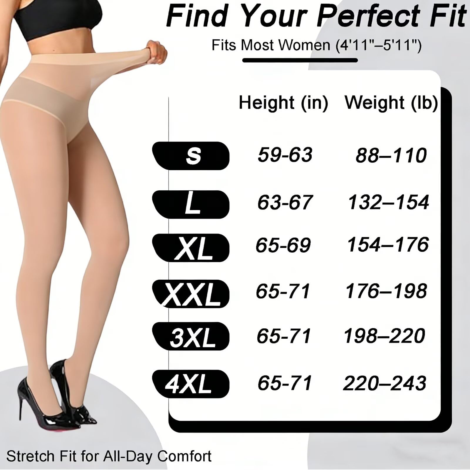 Medias transparentes para mujer, 20D ultrafinas, con control de abdomen, de nailon y elastano suave, en color negro nude, varios paquetes, tallas S–4XL