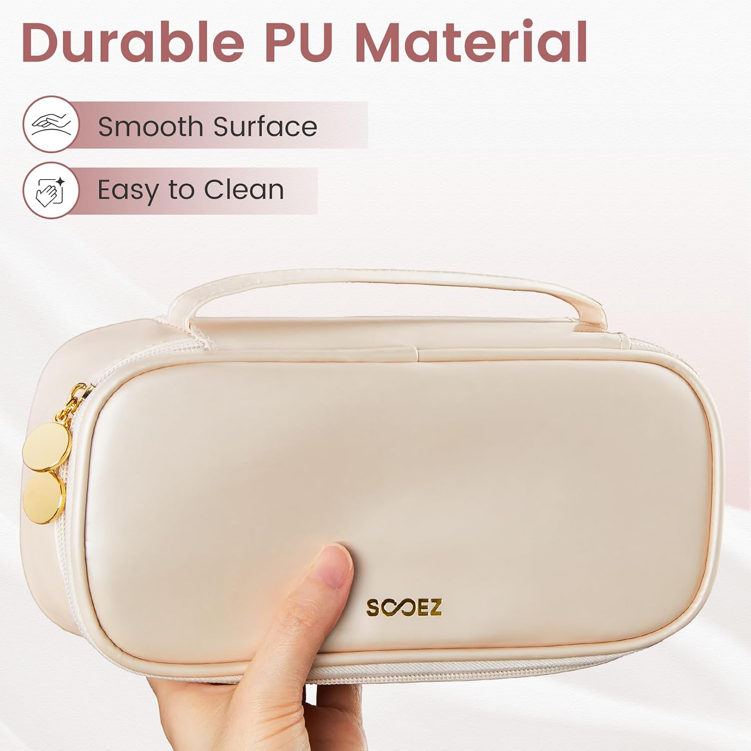Sooez PU Pencil Case, High Capacity Pencil Bag, Aesthetic Pen Pouch with zipper, 3 Compartment Pen Bag Wide Opening, Portable Stationery Storage and Organizer, School Supplies for Teen, Purple