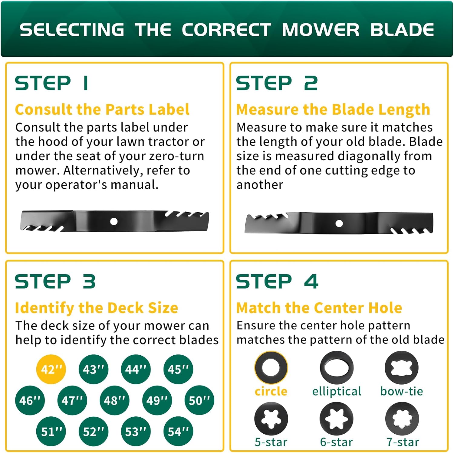 Belleone M170642 Mulching Blades Fits for John De ere Z335E Z335M Z345M Z345R X330 X350 X354 X370 X380 Riding 42 Inch Mower Deck, Replaces for UC22008, 2 Pack