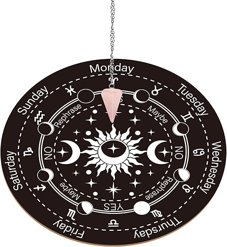 INFUNLY Tablero de péndulo de madera con collar de péndulo de 10 x 10 pulgadas, tablero de péndulo de divinación para radiestesia, tablero de