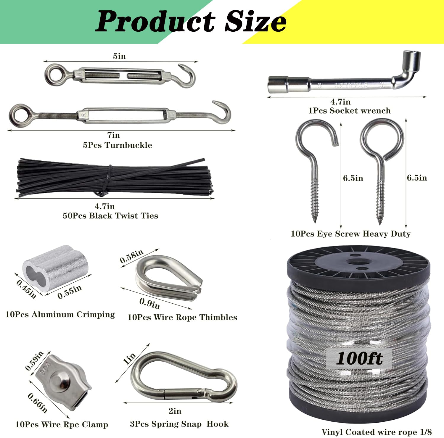 Roxanned Zestaw kabli stalowych 3mm 30m, Stal 304 powłoka PVC, z napinaczami | trwały i łatwy w montażu | Do ogrodu, ogrodzeń, linek do roślin, lamp i dekoracji zewnętrznych