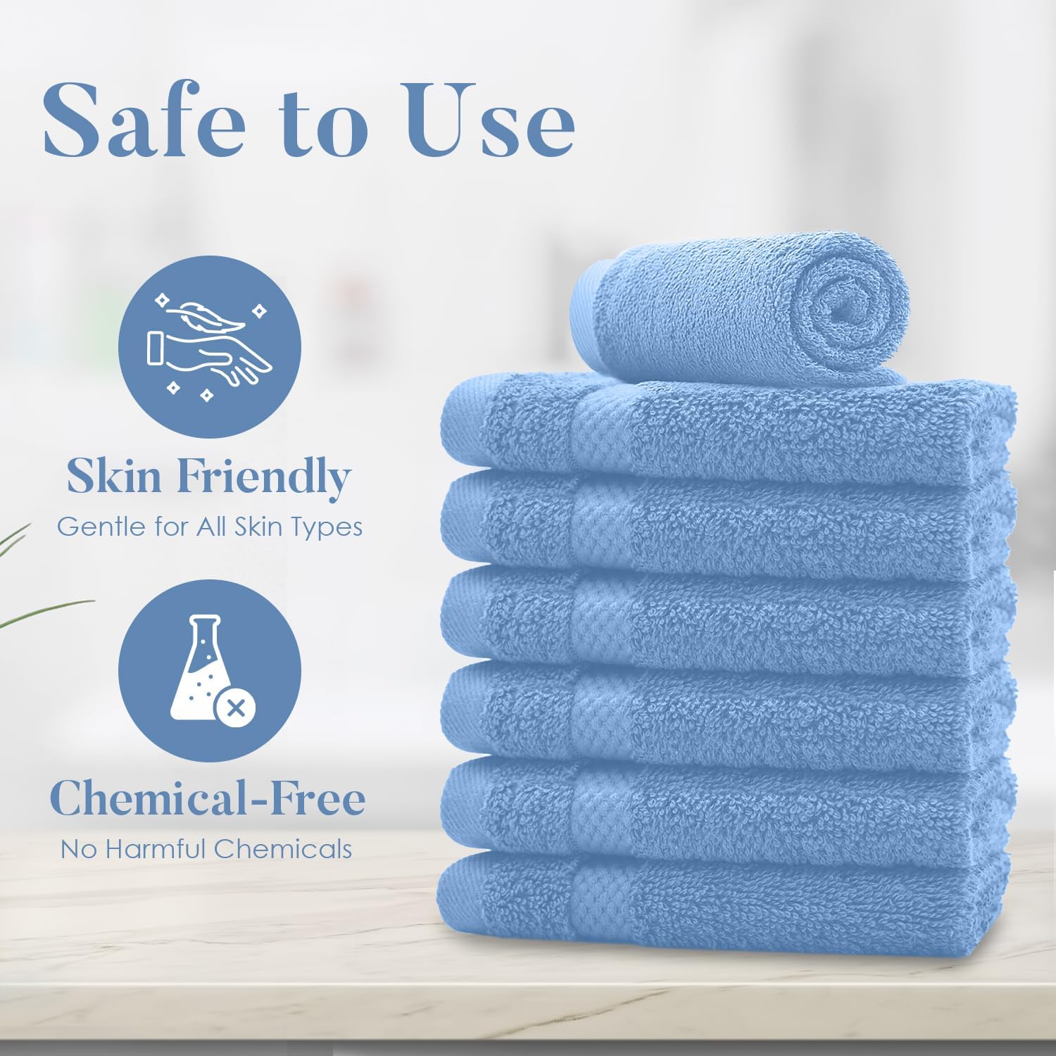 DAN RIVER 12-Pack Premium 100% Cotton Medium Blue Face Towels for Bathroom - Reusable Face Wash Cloths for Showering 12x12 Inches - 550 GSM Super Soft & Absorbent Luxury WashCloths for Body, Spa & Gym - Image 8
