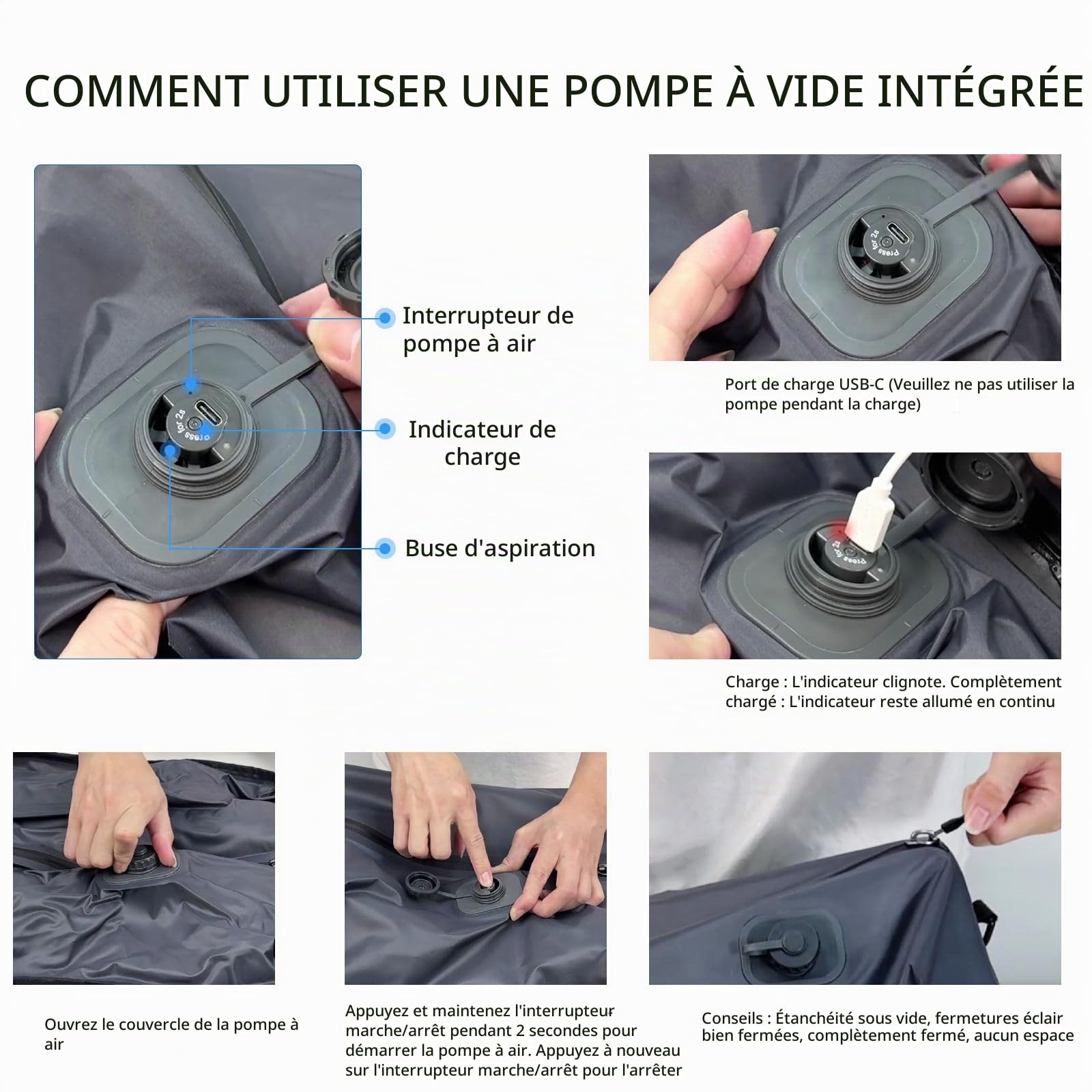 KINGSLONG Sac à Dos Cabine Avion avec Pompe à Vide Intégrée, Sac à Dos | Voyage Compression Sous Vide pour Homme, Extensible 46L, Sac Ordinateur Portable 19 Pouces, USB, Résistant à l'Eau, Business