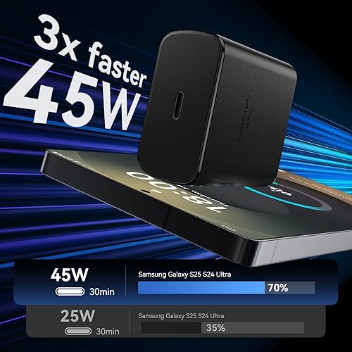 Miniatura 2 de Cargador súper rápido USB-C de 45 W tipo C con cable de carga USB C de 12 pies, cargador de teléfono Android para Samsung Galaxy S24 UltraS24S24+S23