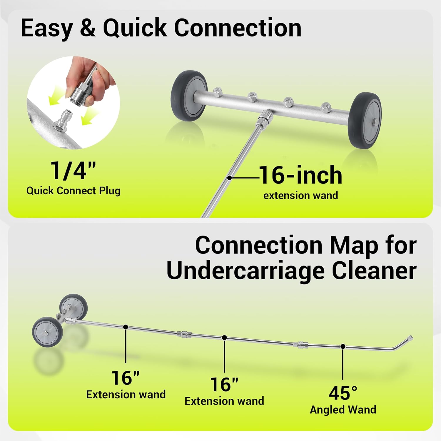 M MINGLE Undercarriage Pressure Washer Attachment, 4000 PSI Powerful Under Car Washer with Foam Cannon, 16 Inch
