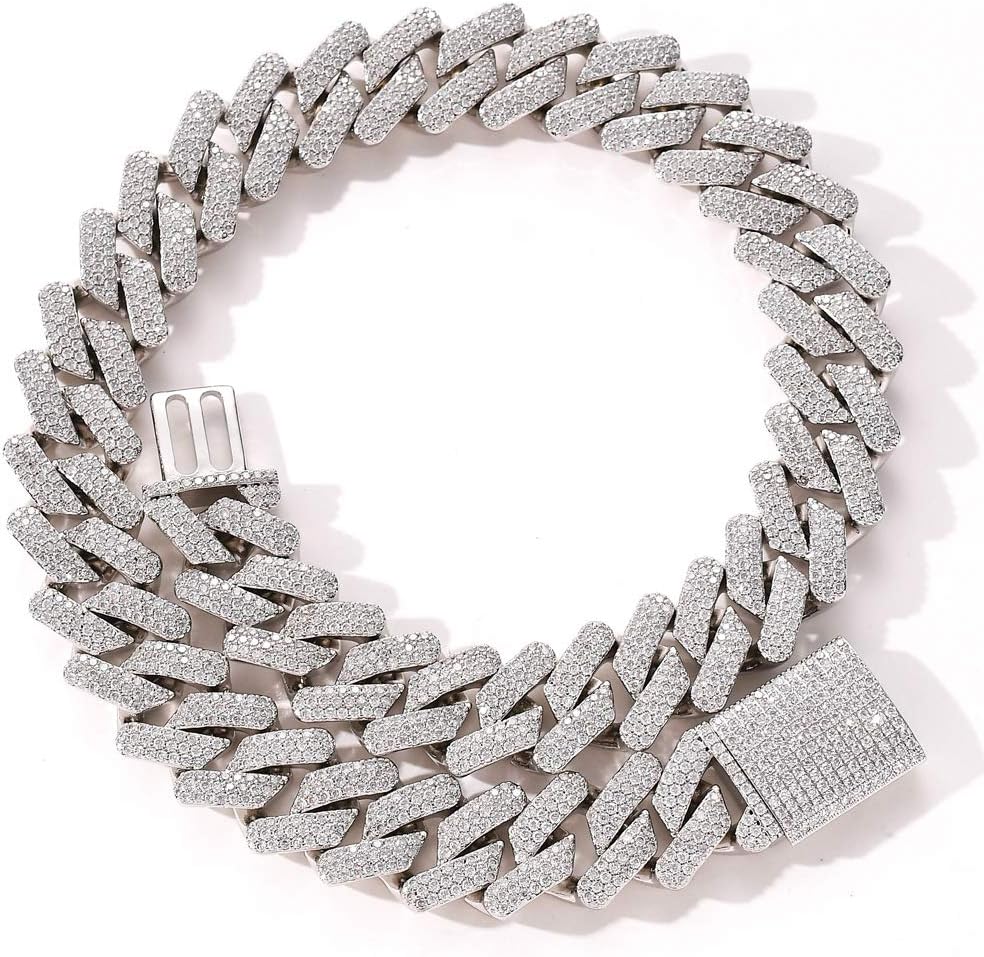 20mm Hip Hop Iced Out Cuban Link Chain Necklace 14k Gold/White Gold Plated Miami Bling Chain Lab Diamond Luxury Choker Chain Necklaces Jewelry Gift for Men