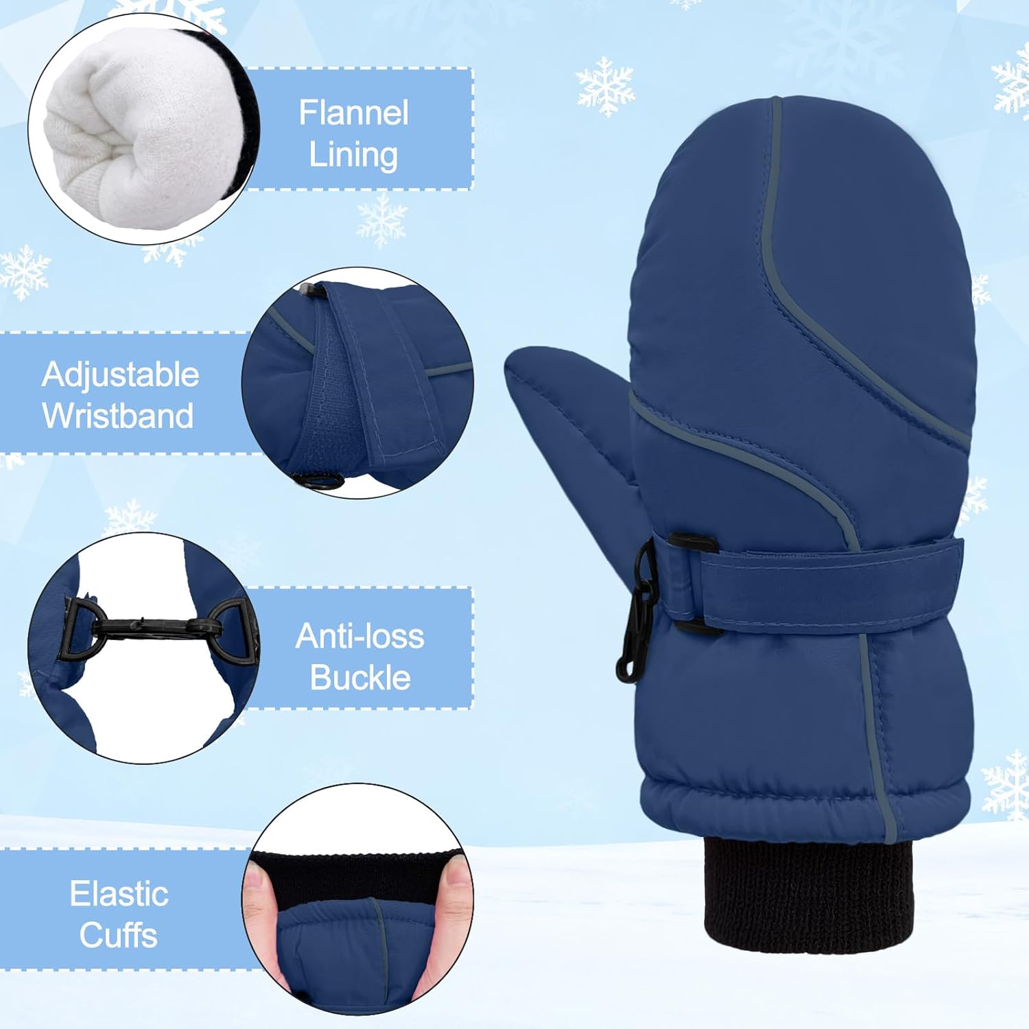 Kids Mittens Girls Boys Winter Waterproof Windproof Warm Fleece Thermal Snow Gloves for Cold Weather 3-6 Years - Image 3
