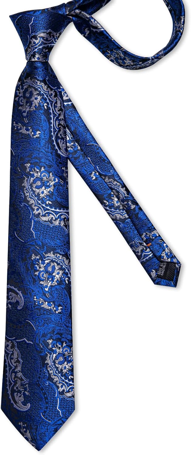 DiBanGu Paisley Ties for Men Silk Necktie and Pocket Square Cufflinks Tie Clip Set Woven Classic Mens Tie for Wedding Party - Image 4