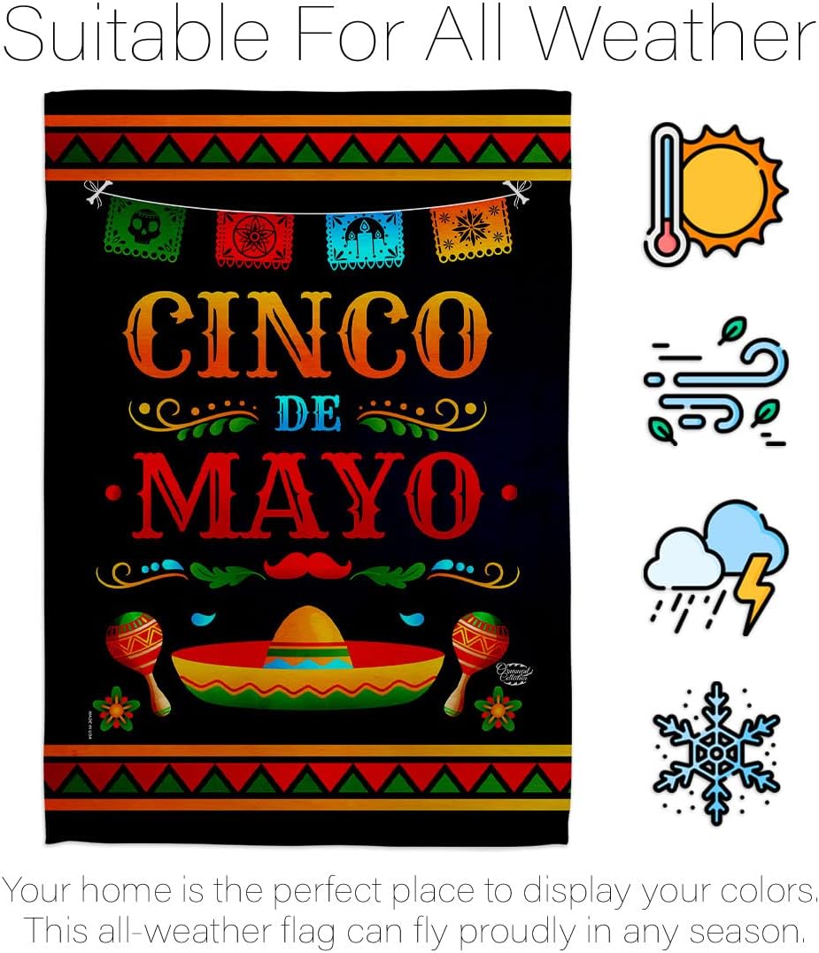 Party de Mayo House Flag - Summertime Cinco Cactus Pinata Sombrero Mexican Fiesta Outdoor - Decoration Banner Small Garden Yard Gift Double-Sided Made in USA 28 X 40