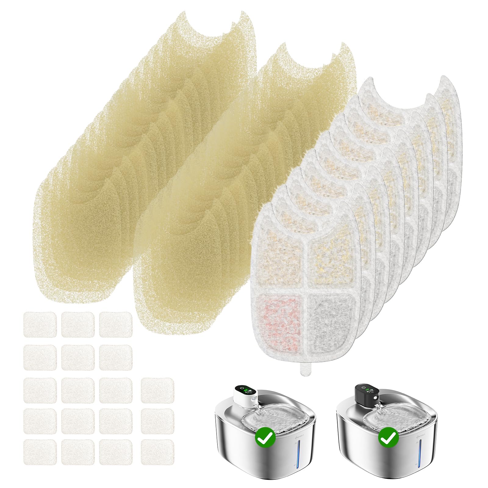 Filtro inalámbrico para fuente de agua para gatos, paquete de 8 filtros con 32 esponjas de prefiltro para fuente de gato de acero inoxidable de 135 onzas líquidas, filtros de repuesto de 6 capas para fuente de mascotas, funciona con pilas