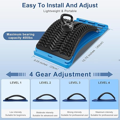 Miniatura 13 de Estirador de espalda para aliviar el dolor de espalda baja, tablero ajustable de 3 niveles para la espalda lumbar, dispositivo de agrietamiento
