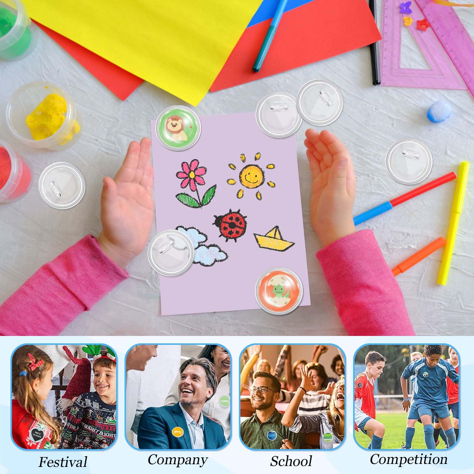 ZHAOYCSH Kit Bottoni Fai da Te 30 Pezzi - Spille Rotonde in Acrilico Trasparente 54mm per Creare Distintivi, Badge e Spillette Artigianali - Accessori Completi per DIY, Hobby e Craft