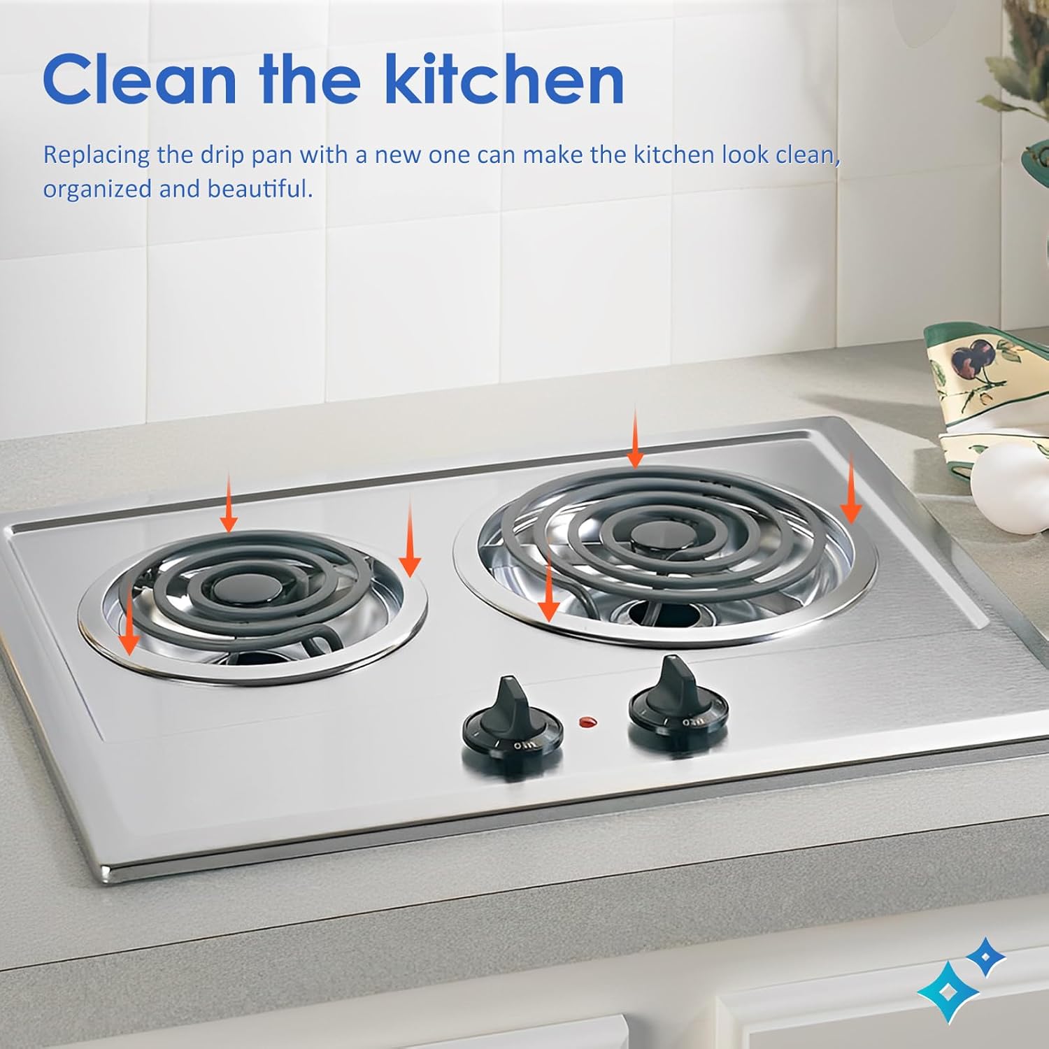 4 Pcs Electric Stove Burner Drip Pans, Drip Pans Set with Chrome Coating Heat Resistant Drip Pan Round Stove Drip Pans Includes 2 Pcs 6inch and 2 Pcs 8inch for Home Kitchen
