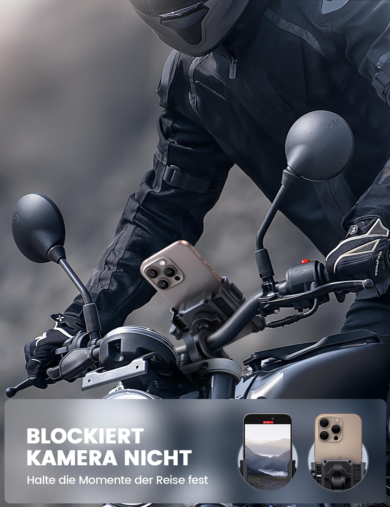 Lamicall Fahrrad Handyhalterung, Motorrad Handyhalter - [Gut für Videoaufnahmen] 360° Drehbare Handy Fahrradhalterung, Universal Handy Halterung Fahrradlenker für iPhone 17 16 15, Samsung, Smartphone