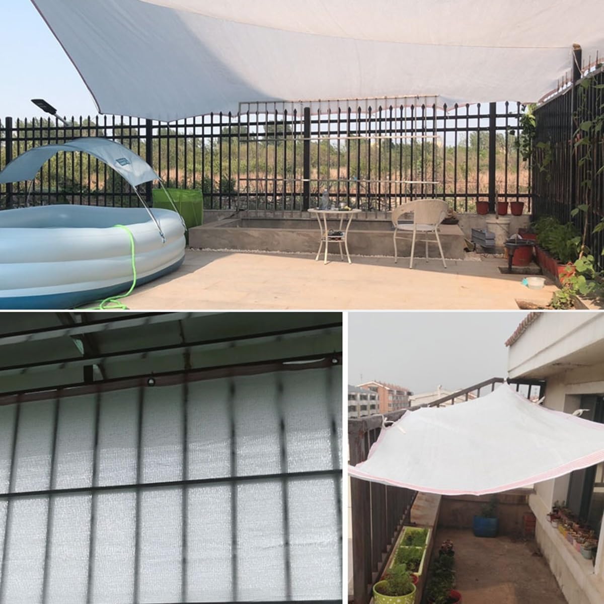 Red De Sombra 50% Tasa de Sombreado 1x2m 2x3.0m 3x4m 4x5m 5x6m 6x7m 7x8m 8x9m 9x10m Paño de Sombra Blanco Vela de Sombra Con Ojales Malla Sombreo para Exterior Pergola Jardín Balcon Patio(3.5x5m)