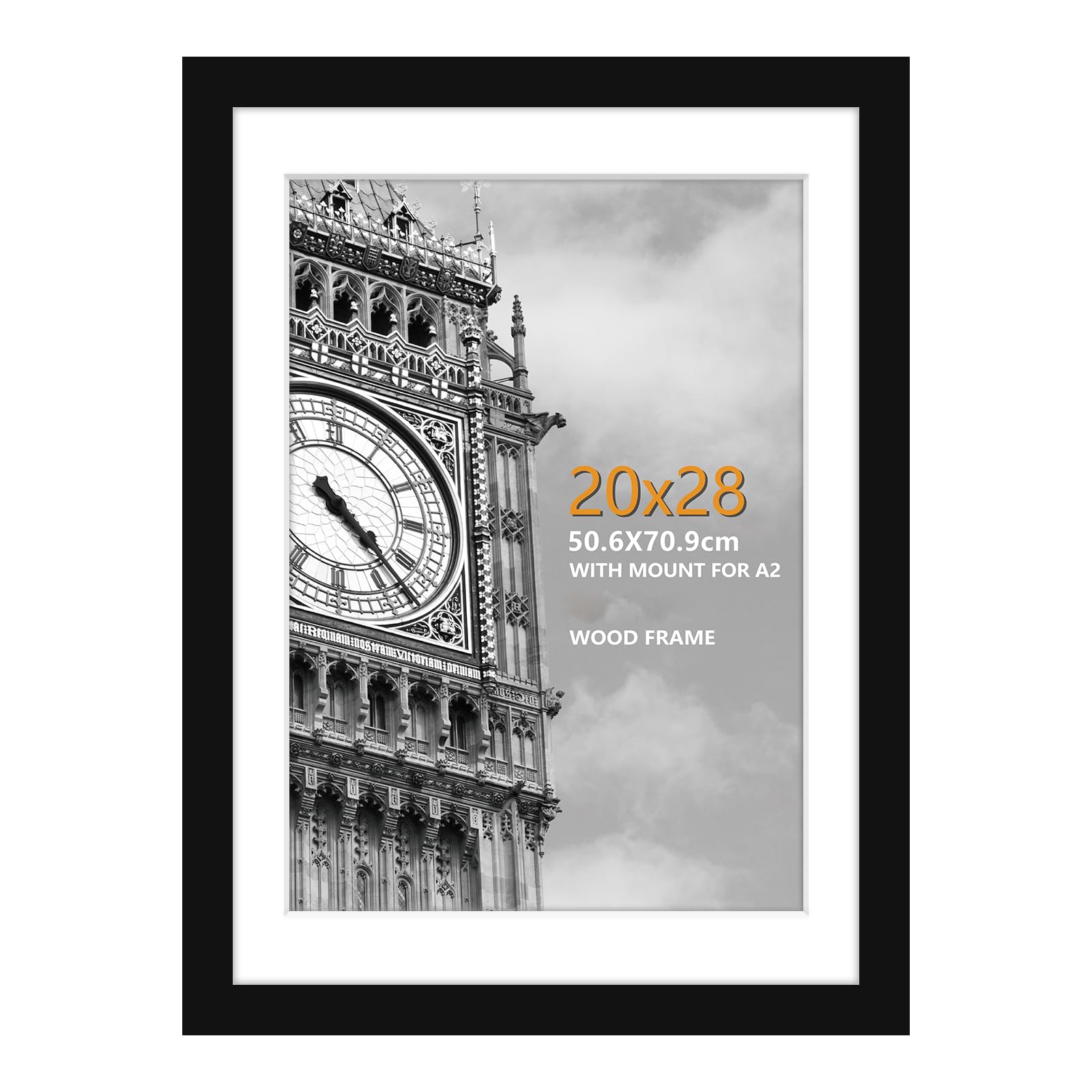 Picture Frames 50cm x 70cm, Black Wooden Photo Frame with Plexiglass Front