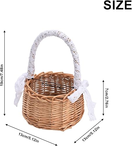 Miniatura 4 de Cesta de mimbre de ratán, cesta de flores tejida a mano de sauce con asa e inserto de plástico, cesta de dulces de huevos de Pascua, cestas de boda