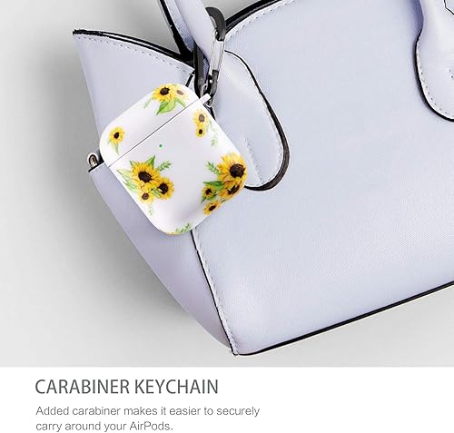 Miniatura 6 de Cutebricase Funda para Airpods, diseño de girasoles, funda protectora rígida para Apple AirPods 2 y 1 con llavero compatible con carga inalámbrica