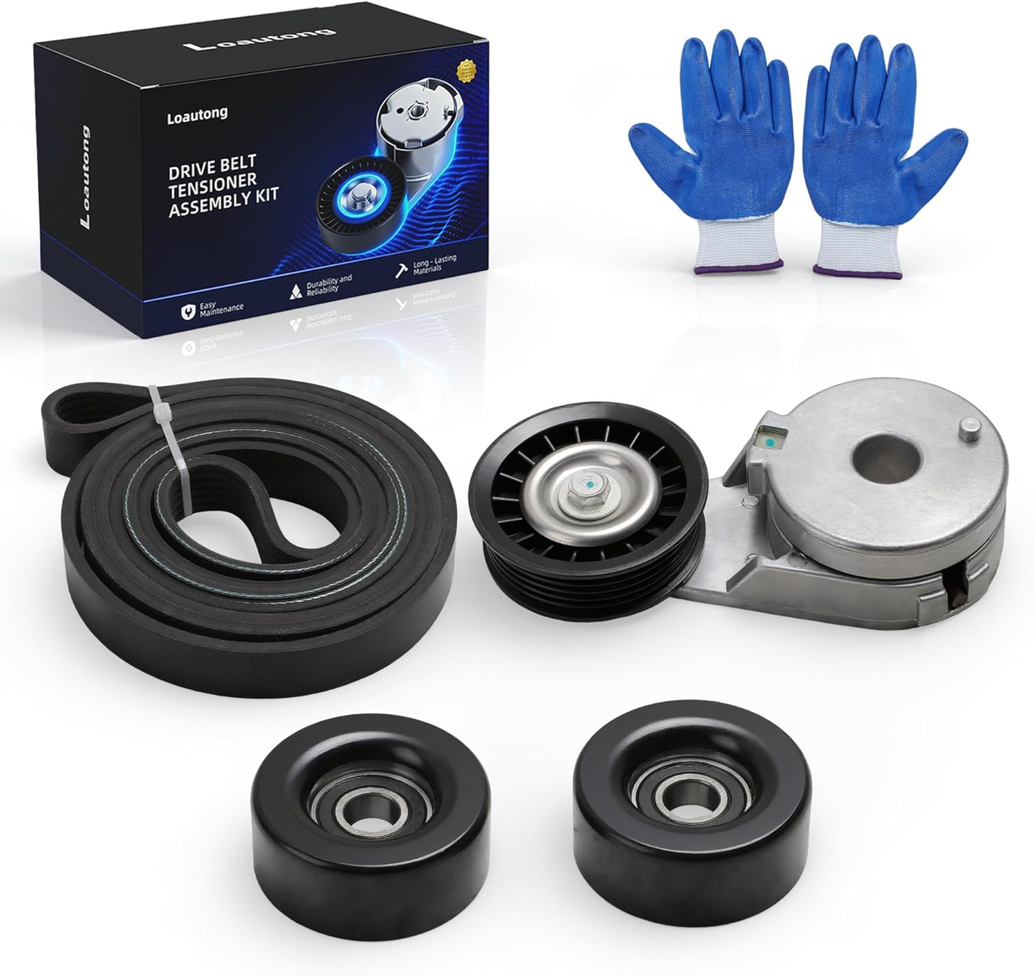 Belt Tensioner Idler Pulley Kit fit for Chevrolet Blazer/Express/S10/Silverado 1500 2500 3500, for GMC Savana/Jimmy/Sierra/Sonoma, for Oldsmobile Bravada, 4.3/5.0/5.7L, 96-02, 38103