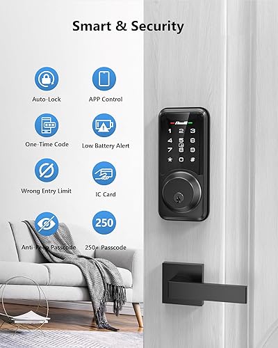 Miniatura 5 de Zowill Control de aplicación de bloqueo inteligente WiFi, cerradura de puerta de entrada sin llave con control remoto, teclados de pantalla táctil,