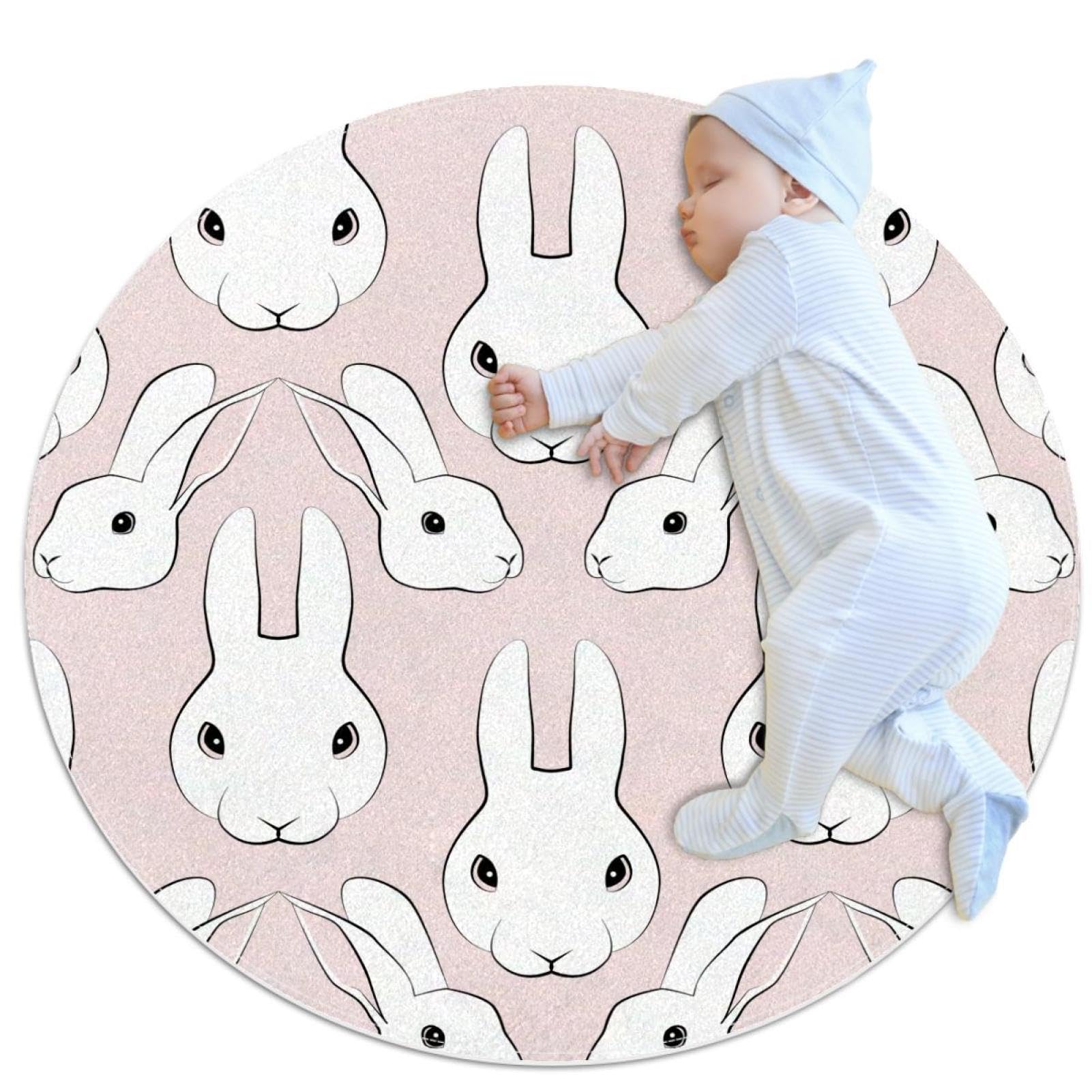 Tapis lapin antidérapant rond 1m anti-glisse pour carrelage et parquet