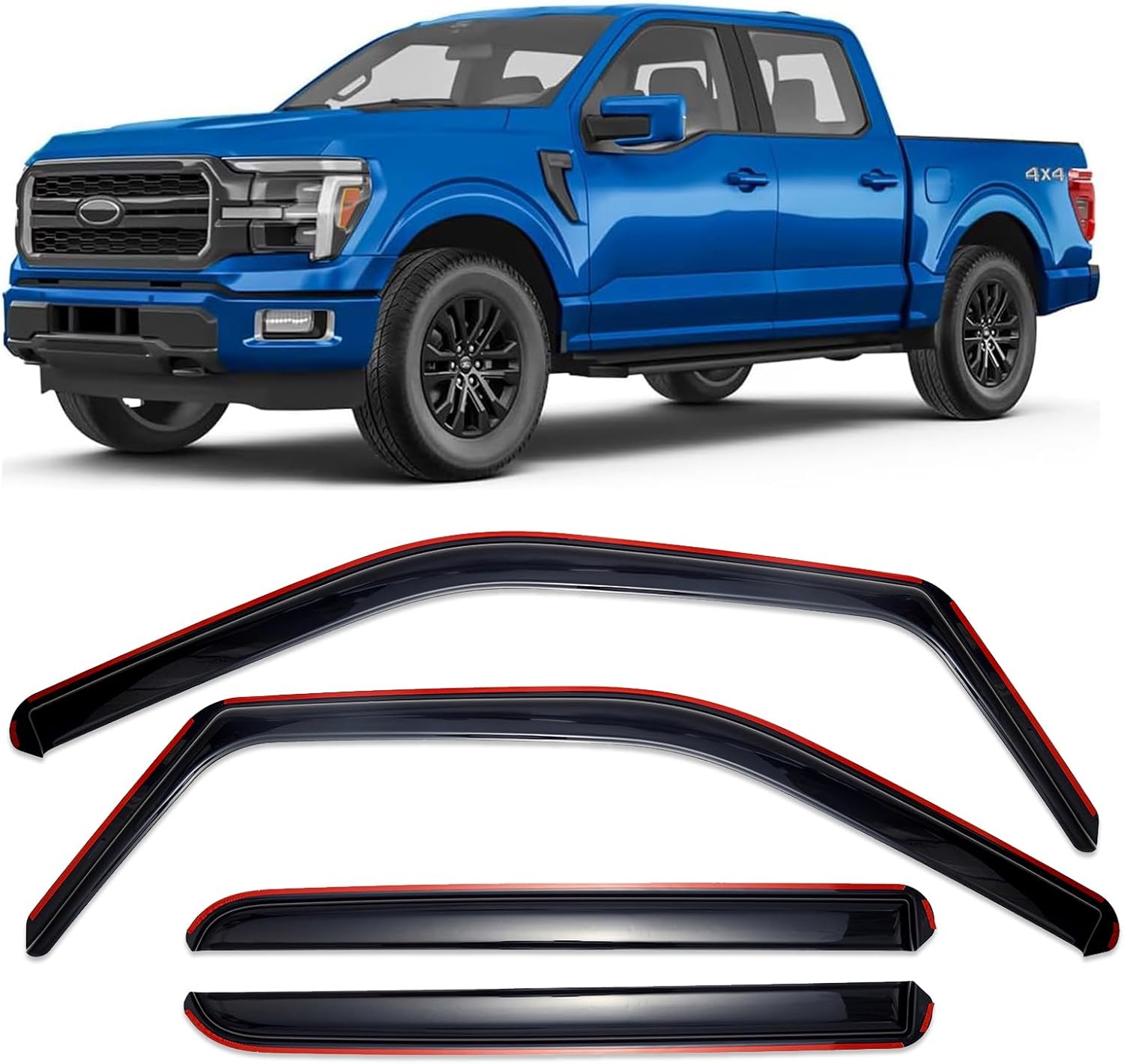 in-Channel Window Rain Guards Fits for Ford F150 2015-2025 SuperCrew,2017-2022 F250 F350 F450 F550 Crew Cab,Window Deflectors,Vent Shades,Extra Durable Vent Visors Car Accessories-4PCS