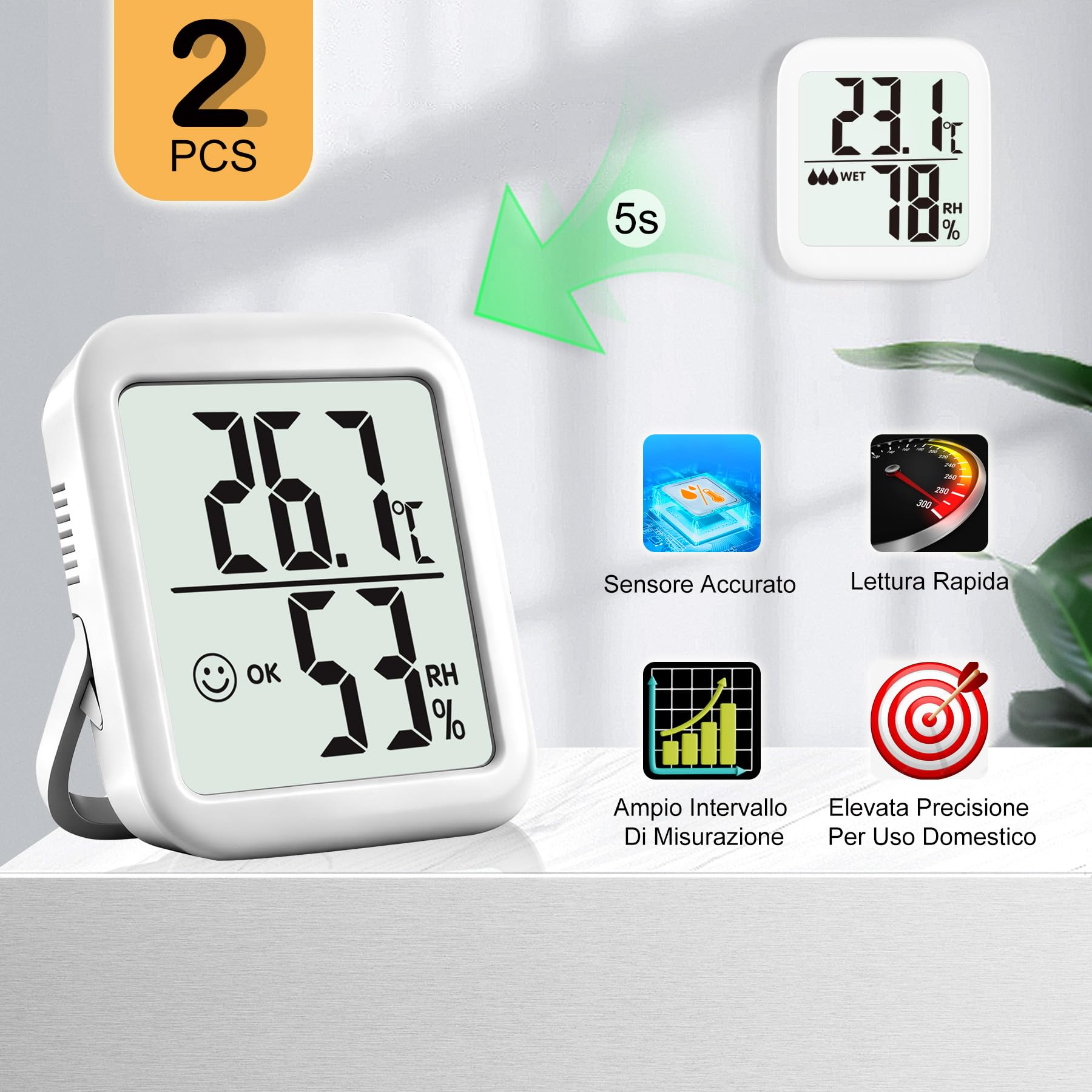 Termometro Ambiente Interno Igrometro Digitale 2 pezzi Monitor Temperatura Umidità per Casa Terrario Incubatrice Serra