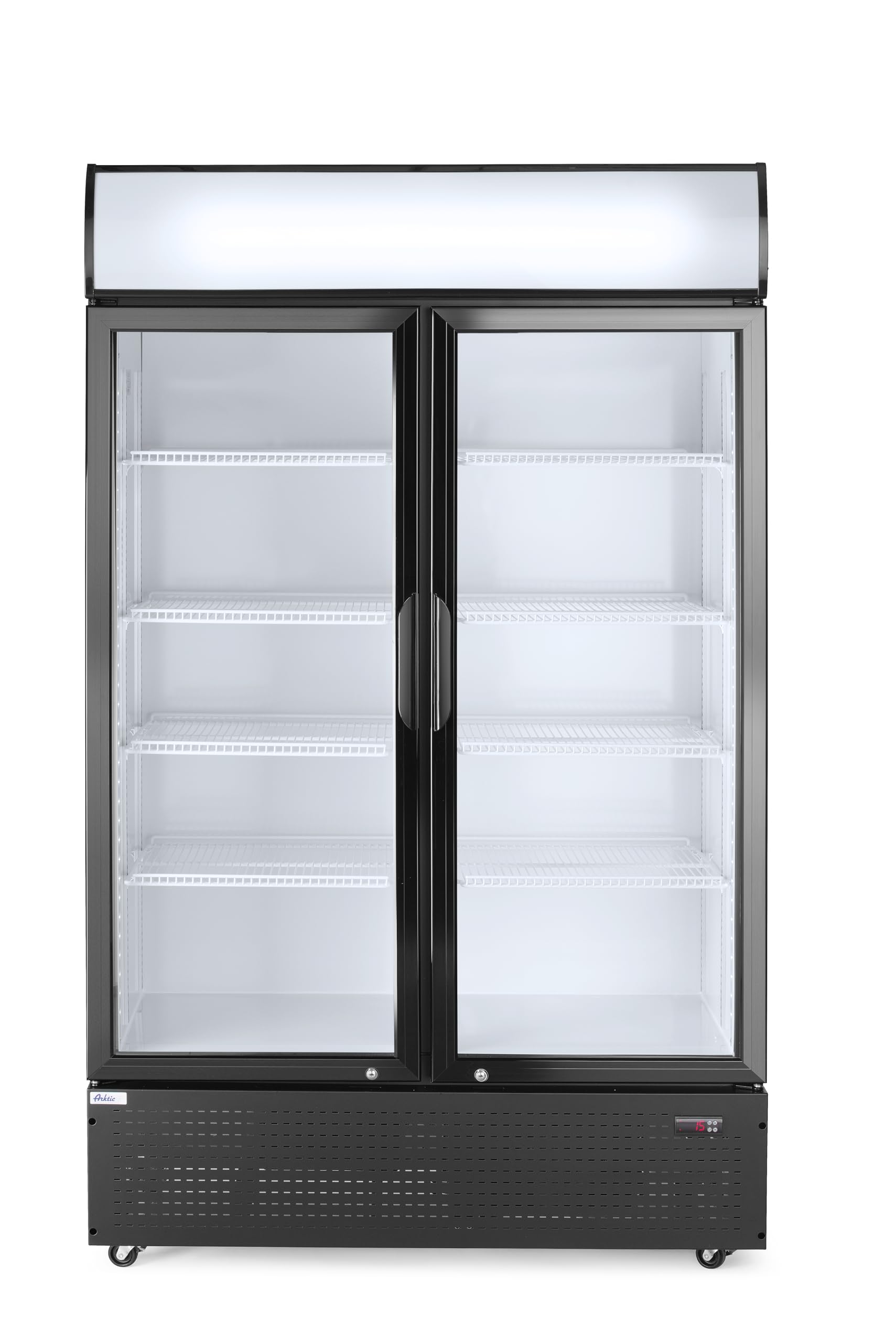 HENDI Frigorifero pubblicitario Arktic per bevande, armadio refrigerato verticale con pannello retroilluminato, 2 porte, 512L, 0–10°C, 220V, 510W, 1120x585x(H)1900mm, acciaio verniciato a polvere nero