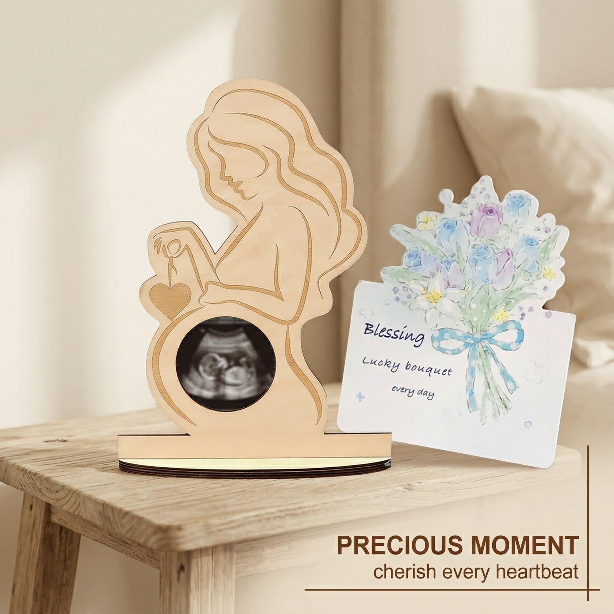 Cadre photo échographie + Carte de vœux, cadre en bois pour sonogramme bébé, cadeau spécial grossesse, baby shower ou Gender Reveal, décoration idéale pour futurs parents