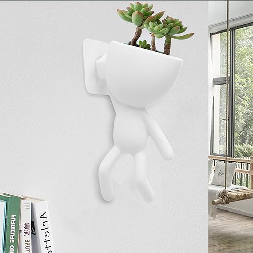 Miniatura 7 de Paquete de 2 macetas de cerámica para pared, macetas colgantes para suculentas, macetas creativas con forma humana para cactus, macetas pequeñas
