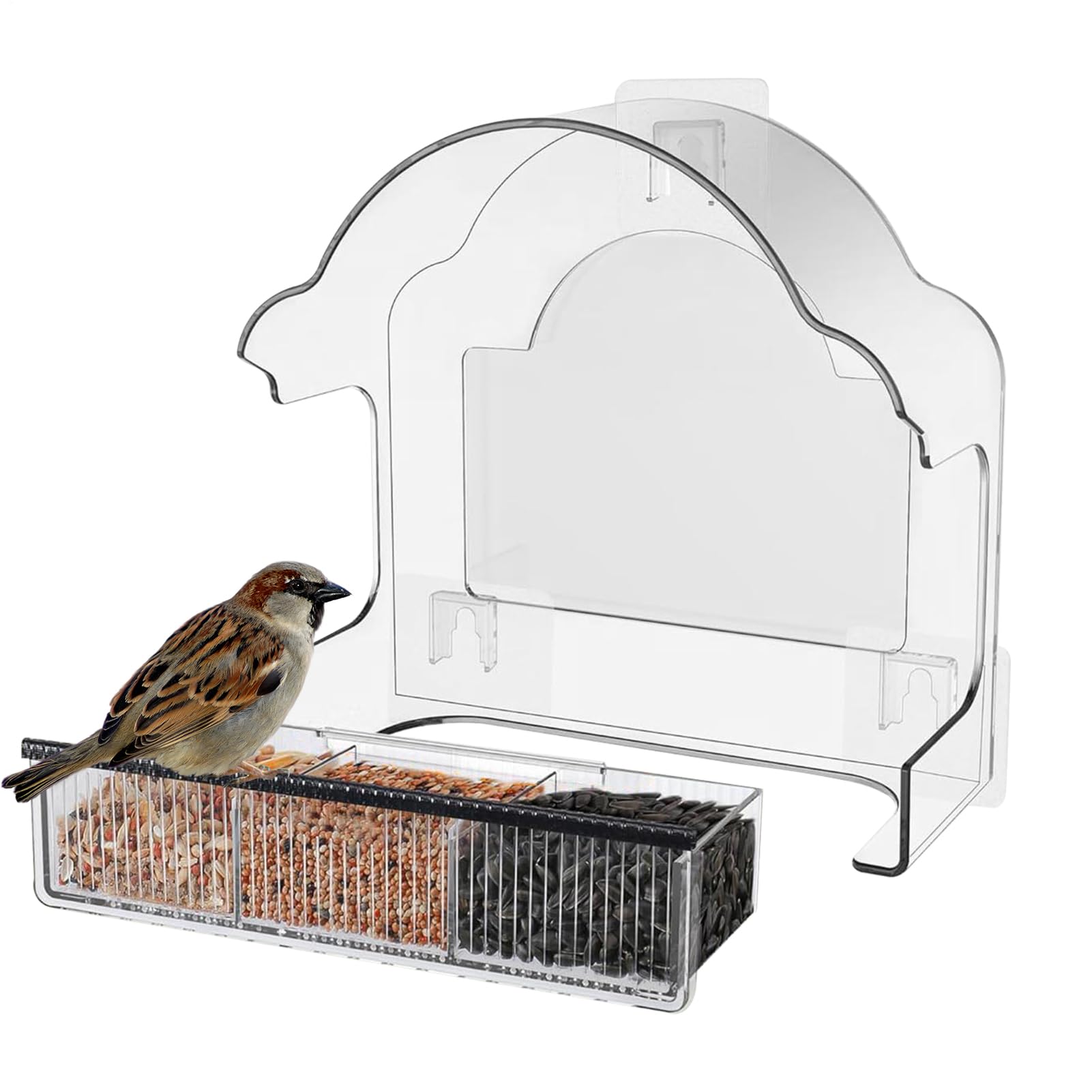 Mangeoire à oiseaux pour fenêtre anti-pluie avec plateau amovible amovible