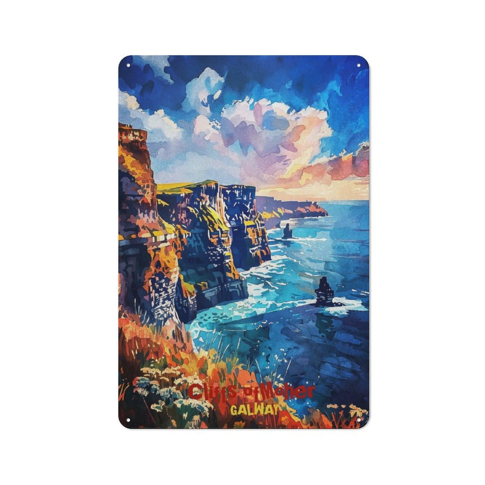 Junmoney Cliffs Of Moher Art 30X20cm Retro Metal Sign With For Man Cave Or Games Room, Tin Sign Wall Decor For Games Rooms And Man Caves