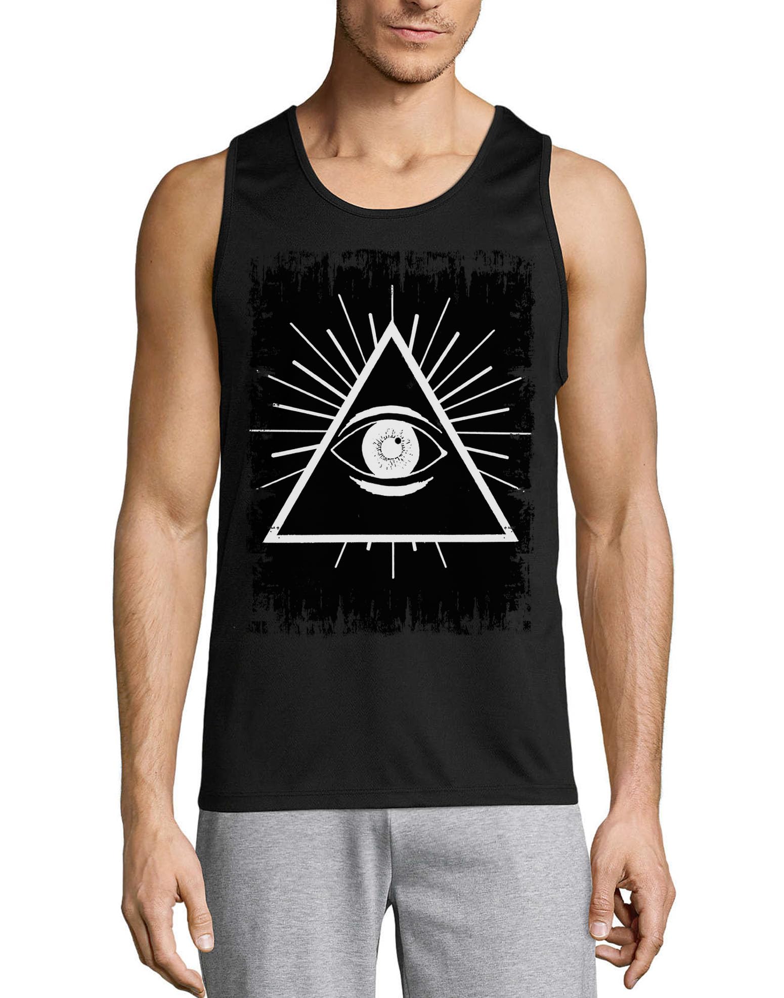 Illuminati NWO All Seeing Eye Triangle Men's Cotton Tank Top T-Shirt Black