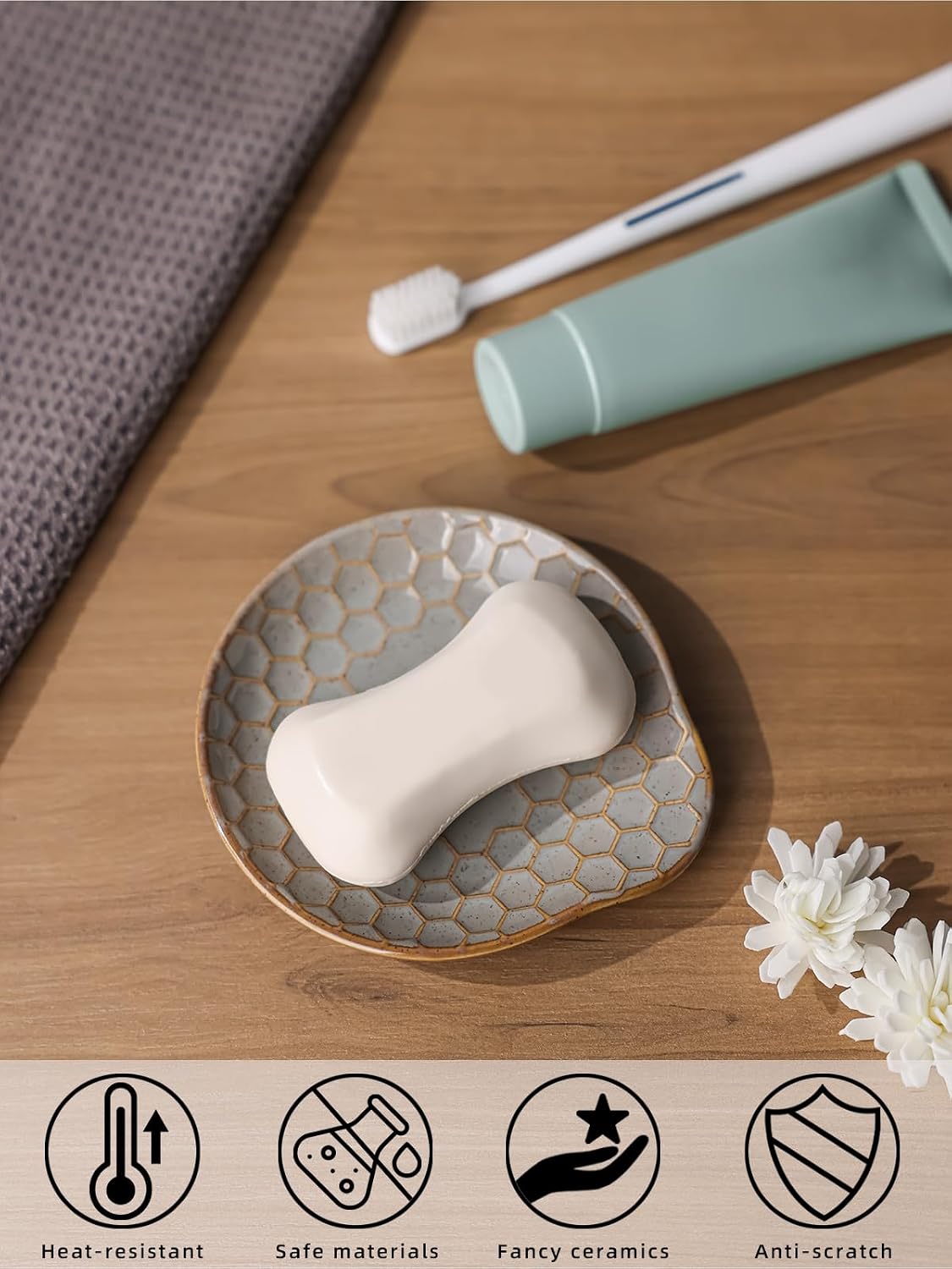 Ceramic Soap Dish Set of 2, Soap Holder, Soap Saver Tray (Vintage Grey)