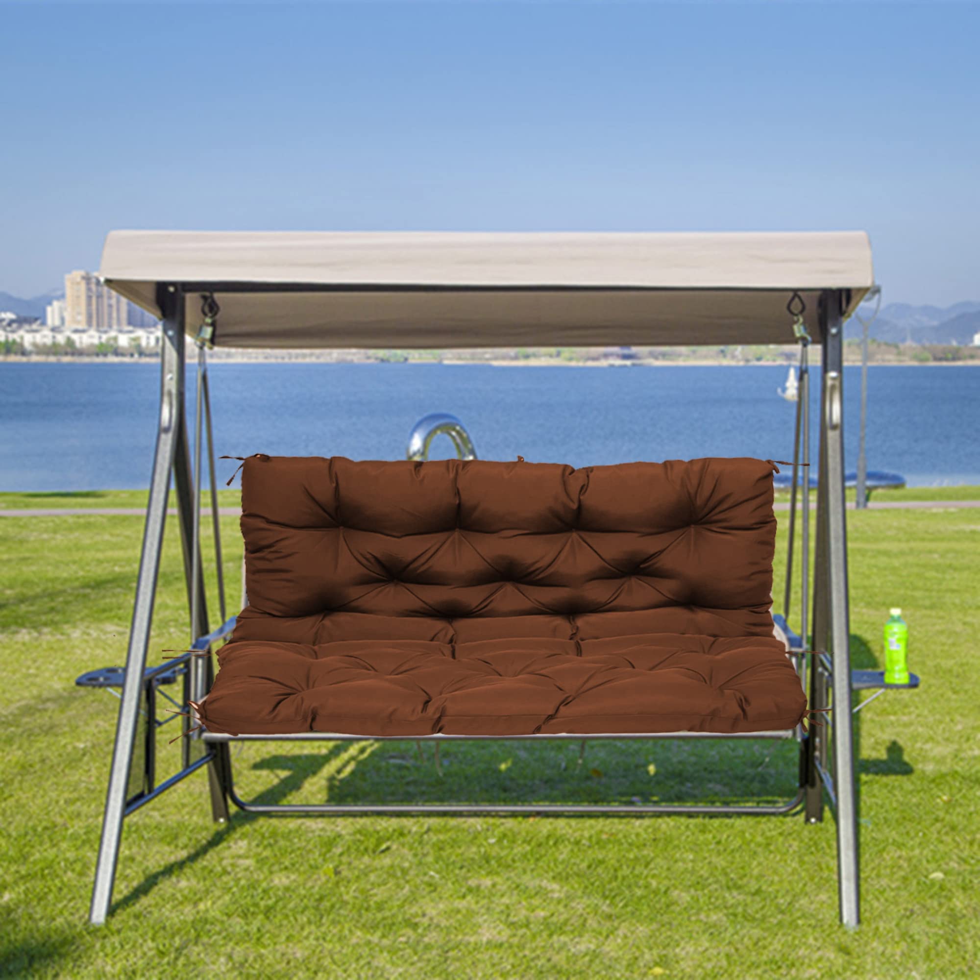 Cuscini di ricambio per dondolo da esterno con schienale, lavabili, 2 o 3 posti, per sedie a dondolo da cortile e mobili da giardino, 150 x 100 x 10 cm, marrone