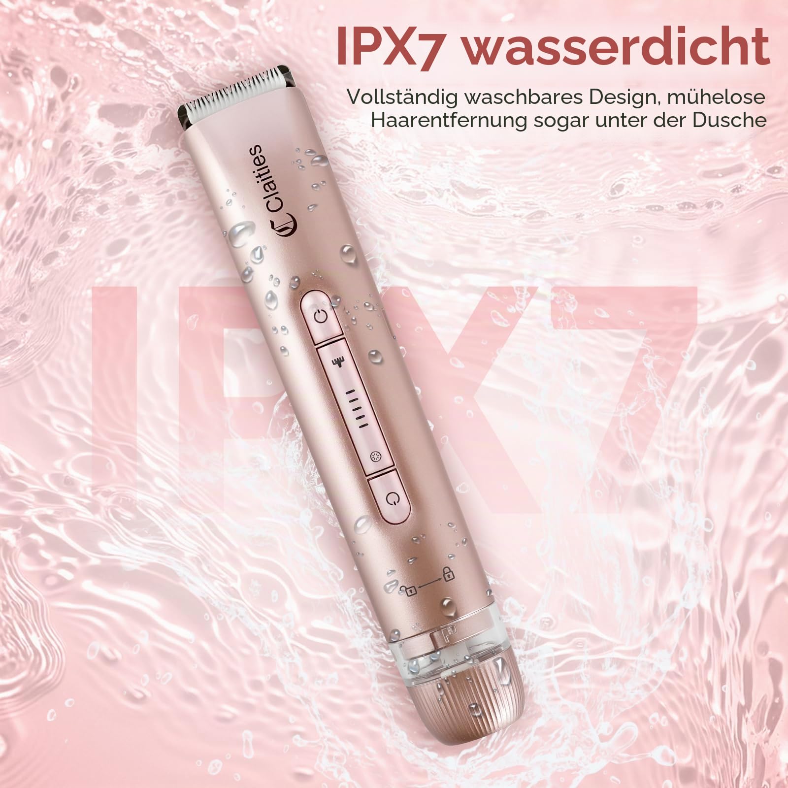 2-in-1 Damen-Bikini-Trimmer mit zwei Kopfen, IPX7, wasserdicht, Nass- und Trockenanwendung, Körperhaarschneider und Gesichtshaarentferner für Bikini, Achselhöhlen, Beine, Arme, Körper, Gesicht