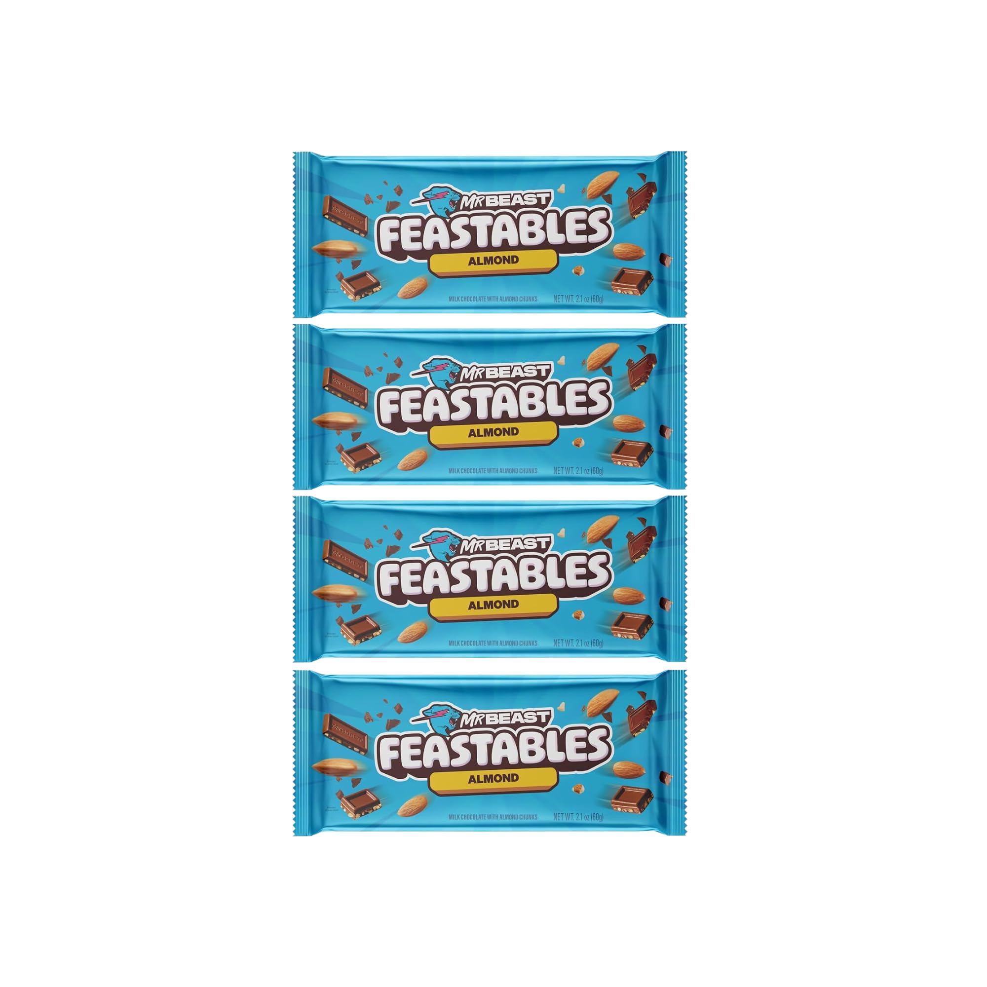 Mr Beast Feastable Chocolate Bundle - x4 60g Mr Beast Feastable Almond Chocolate Bars