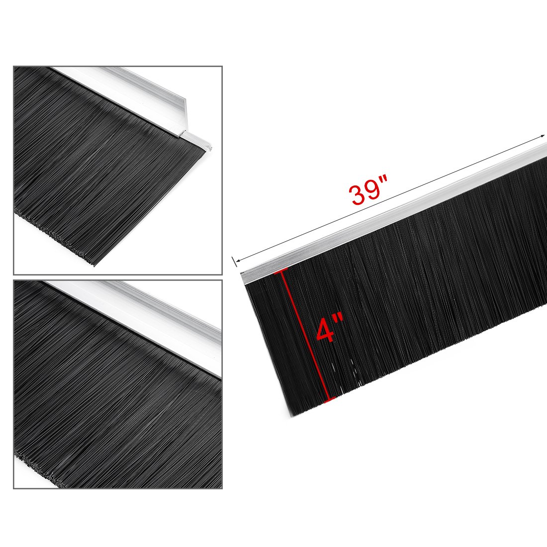 sourcing map Cepillo de nylon de barrido inferior de Puerta de base en forma de F negro con 4 pulgadas 39 pulgadas x 5,1 pulgadas