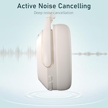 Rebocico Active Noise Cancelling Headphones, Bluetooth 5.3 Over-Ear with Microphone - Hi-Fi Sound, Fast Charging, 120H Playtime Foldable Wireless Headphones Bluetooth for Home, Office, Travel, Beige