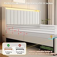 Vista 7 de Base de cama tamaño matrimonial con cabecera de almacenamiento y 2 cajones, base de cama tapizada con luces LED y práctica estación de carga, no Gris
