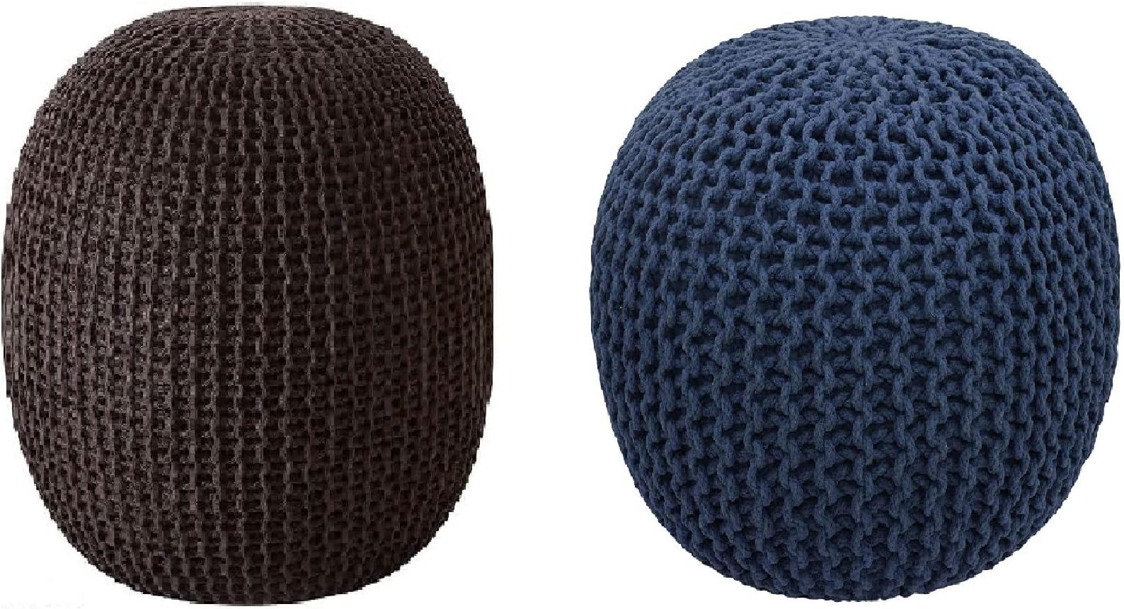Pouf for Living Room Sitting Round Ottoman Bean Filled Stool for Foot Rest Home Furniture Rope Twisted Brown and Navy Blue Bean Bag - (Pack of 2)