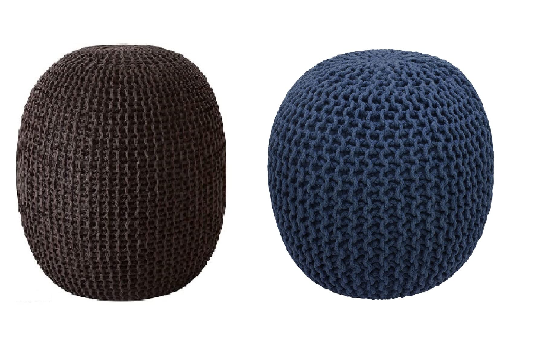 Pouf for Living Room Sitting Round Ottoman Bean Filled Stool for Foot Rest Home Furniture Rope Twisted Brown and Navy Blue Bean Bag - (Pack of 2)