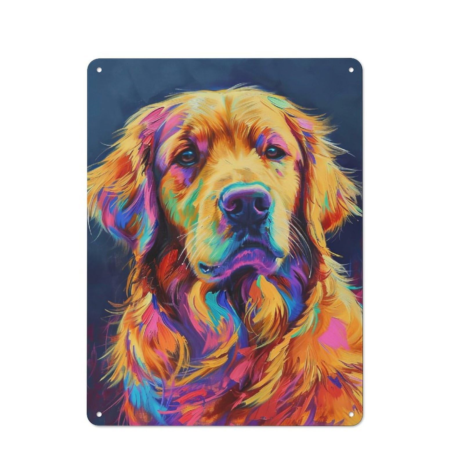 Junmoney Style-19 Tin Wall Plaque 40X30cm With Vibrant Golden Retriever Portrait For Garage Wall, With Clear Vintage Wall Decor Character