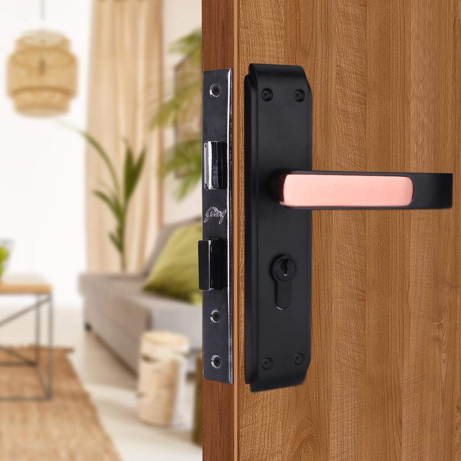 Godrej Mortise Lock I Mortise Door Handle Lock for Main & Internal Door in Residential & Commercial Spaces I Gloria -1CK I Matte Black Rose Finish 20cm / 8 Inches Handle, with Lock Body & 3 Keys (B0CJVGT8B1) Amazon Price History, Amazon Price Tracker