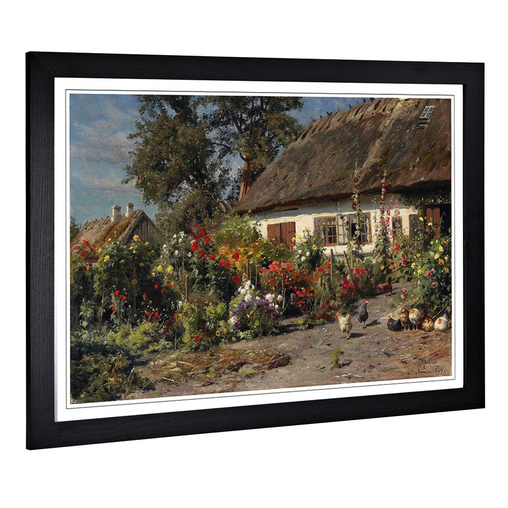Big Box Art Framed Print of Peder Mork Monstead A Cottage Garden Design | Wall Art Picture | Home Decor for Kitchen, Living Room, Bedroom, Hallway, Black, A2 / 24.5x18 Inch / 62x45cm