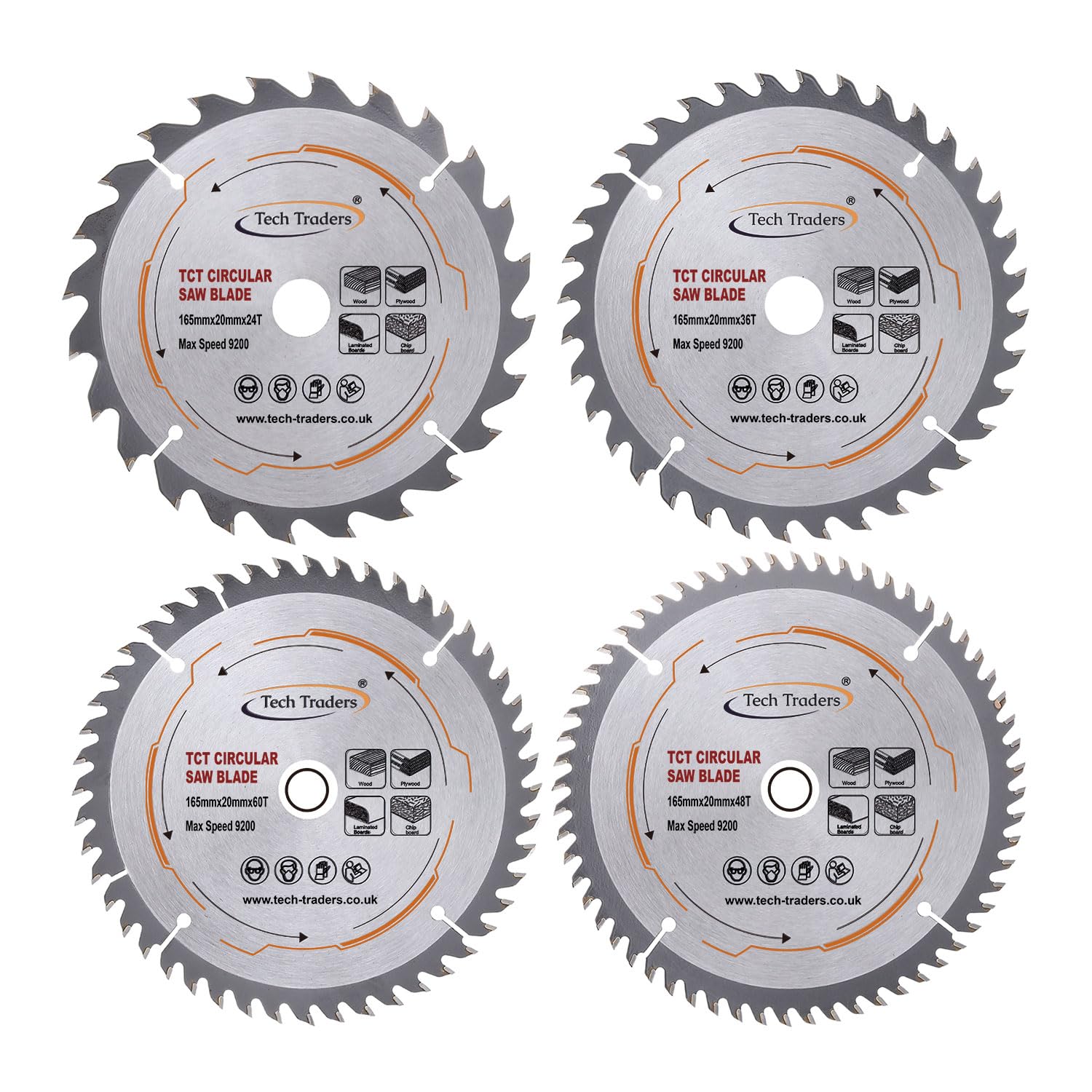 Tech Traders TCT165MXDSK Circular Wood Saw Blades 165mm x 20mm (16mm