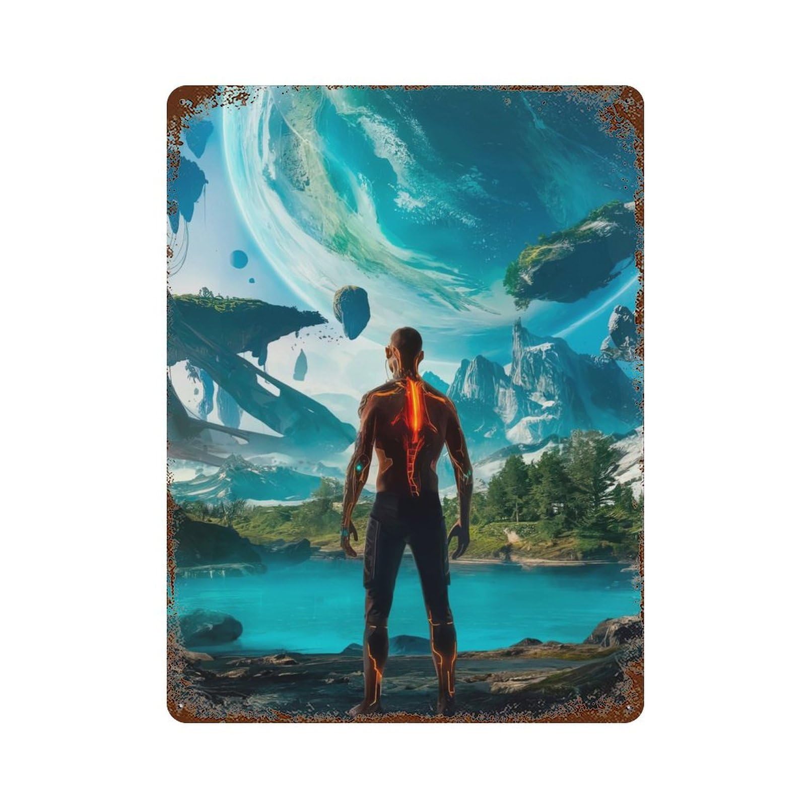 Rust Effect Galactic Wanderer Rusty Metal Tin Sign 15.7"x11.8", Old School Wall Decor for Cafe, Home Bar And Lounge Decor